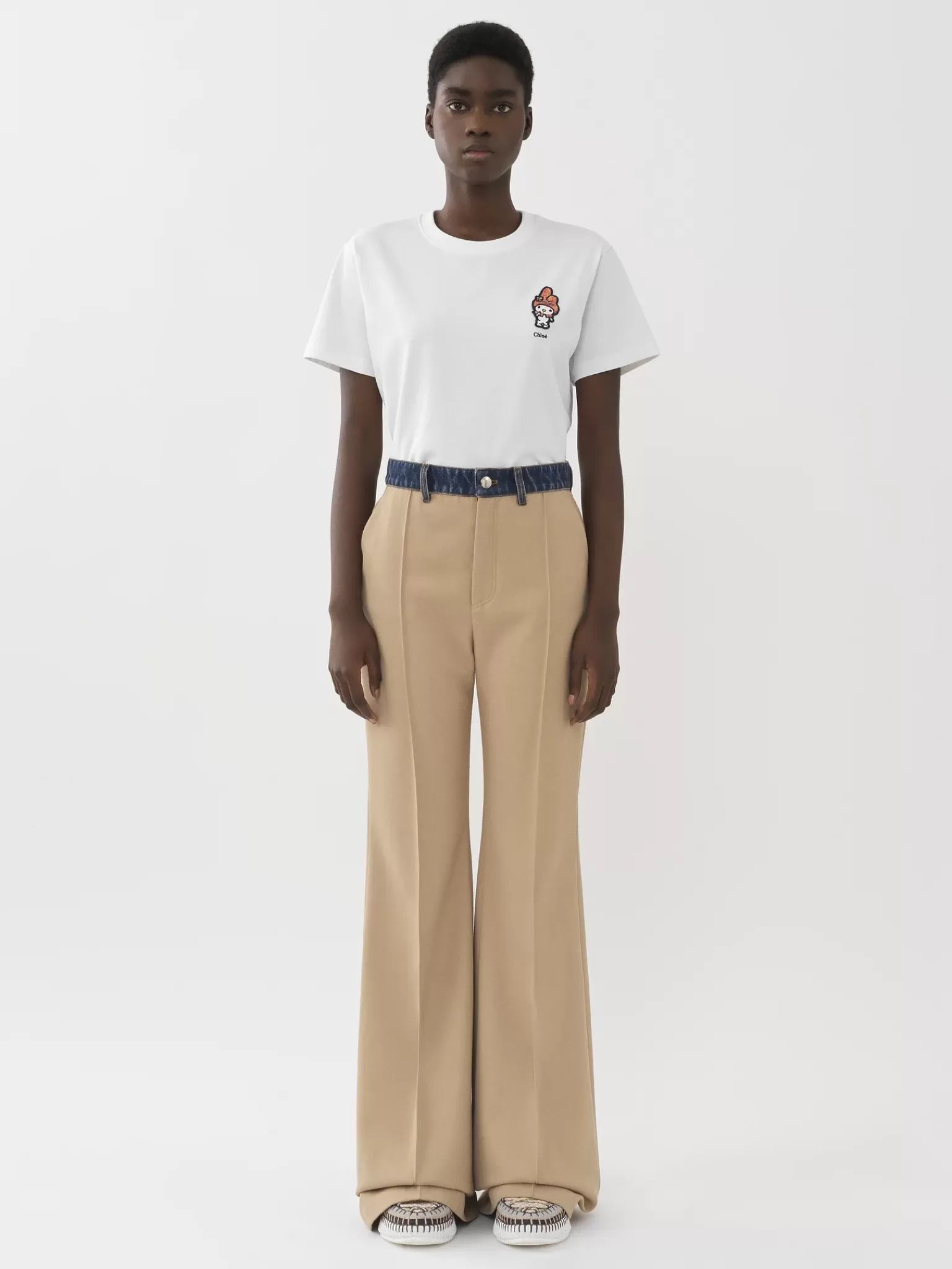 Femme Chloé Pantalon Evase Bi-Matiere